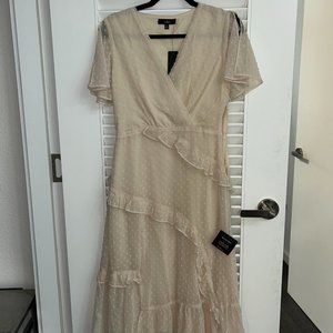 Lulu's Next to You Cream Swiss Dot Ruffled Midi Dress
